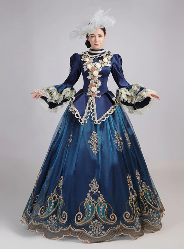 Dark Blue Satin Appliques Drama Show ...